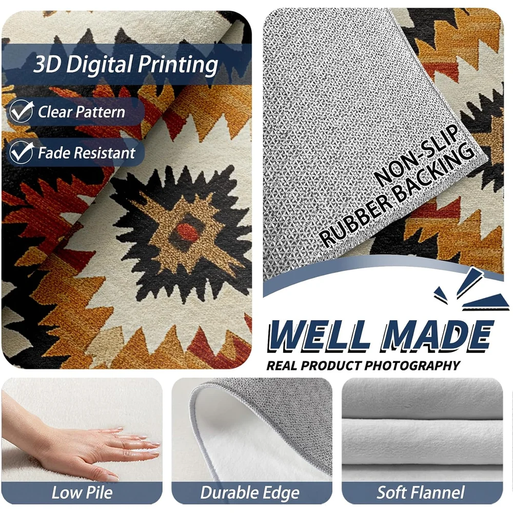 8x10 Extra Large Southwestern Aztec Native Geometric Area Rug Washable Non Slip Carpet for Rustic Living Room Home Decor