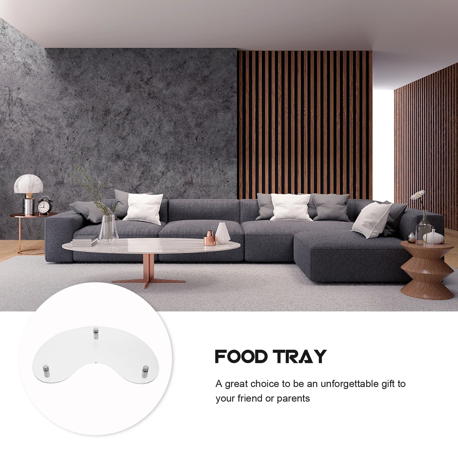 

Acrylic Tray Platter Desk Holder Party Moon Shaped Bread Plate Food Dessert Storage