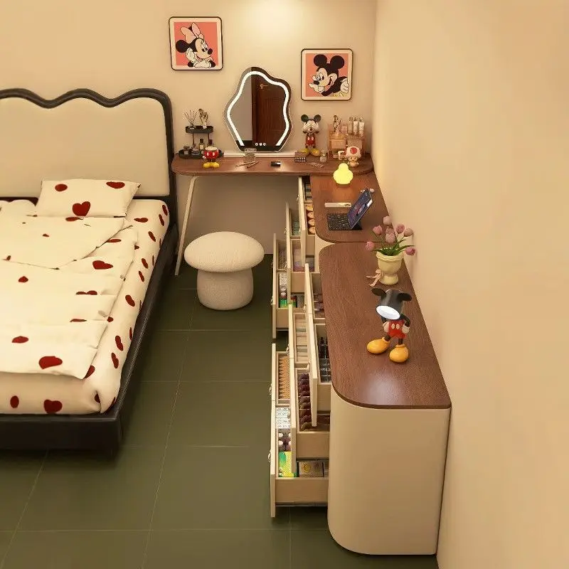 خزانة ملابس من الخشب الصلب مدمجة وحديثة وبسيطة لغرفة النوم وطاولة مكياج لتخزين الشقة الصغيرة #3