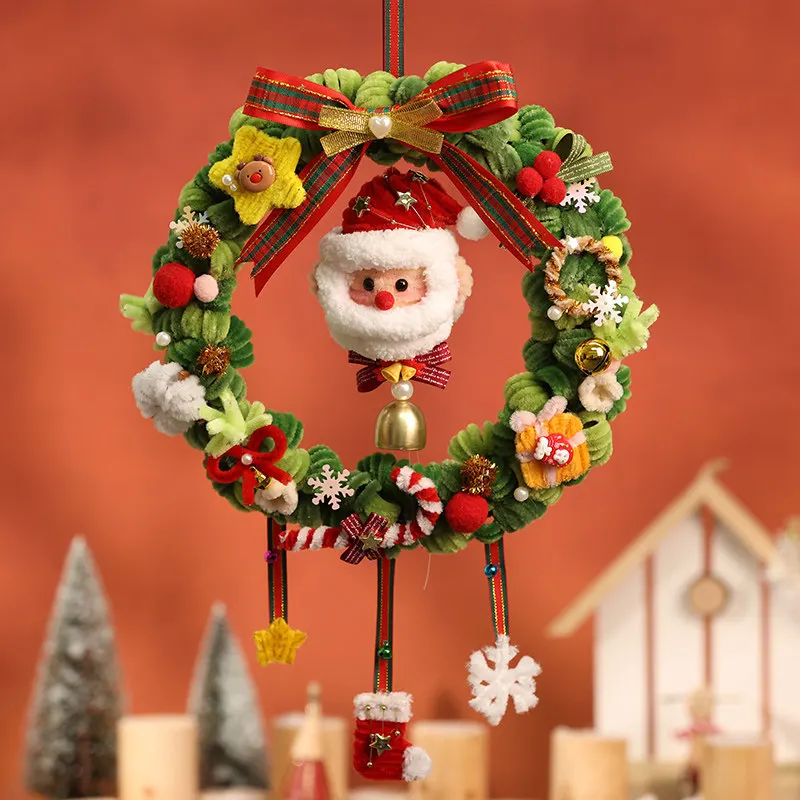Diy Christmas Wreath Kit Handmade Chenille Stem Door Hanger Festive Holiday Home Party Decor Craft Gift With Optional Led Lights