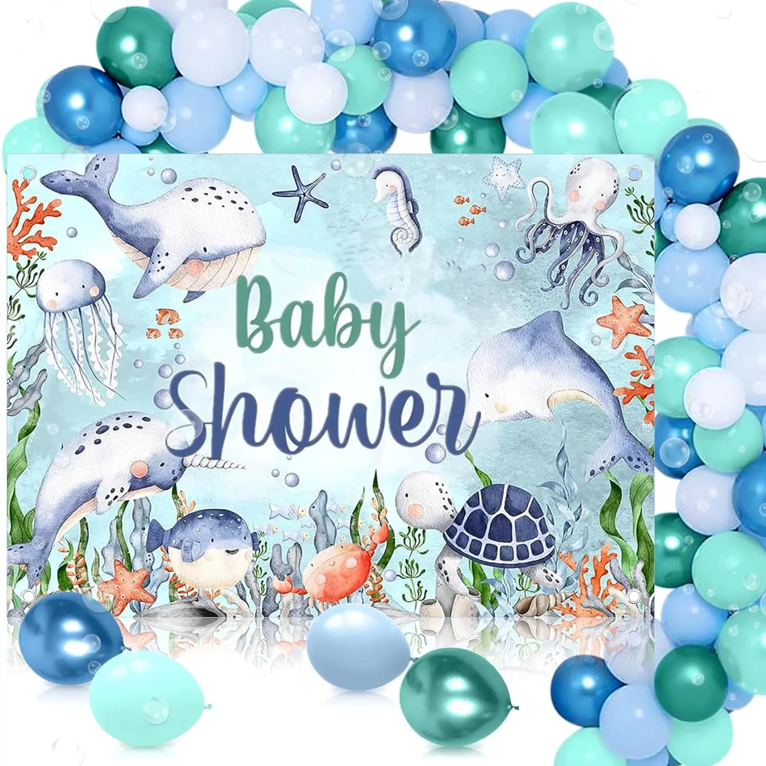 Laventy Under The Sea Benvenuto Baby Banner Palloncini Ghirlanda Decorazioni per baby shower Animali dell'oceano Benvenuti Forniture per feste per bambini