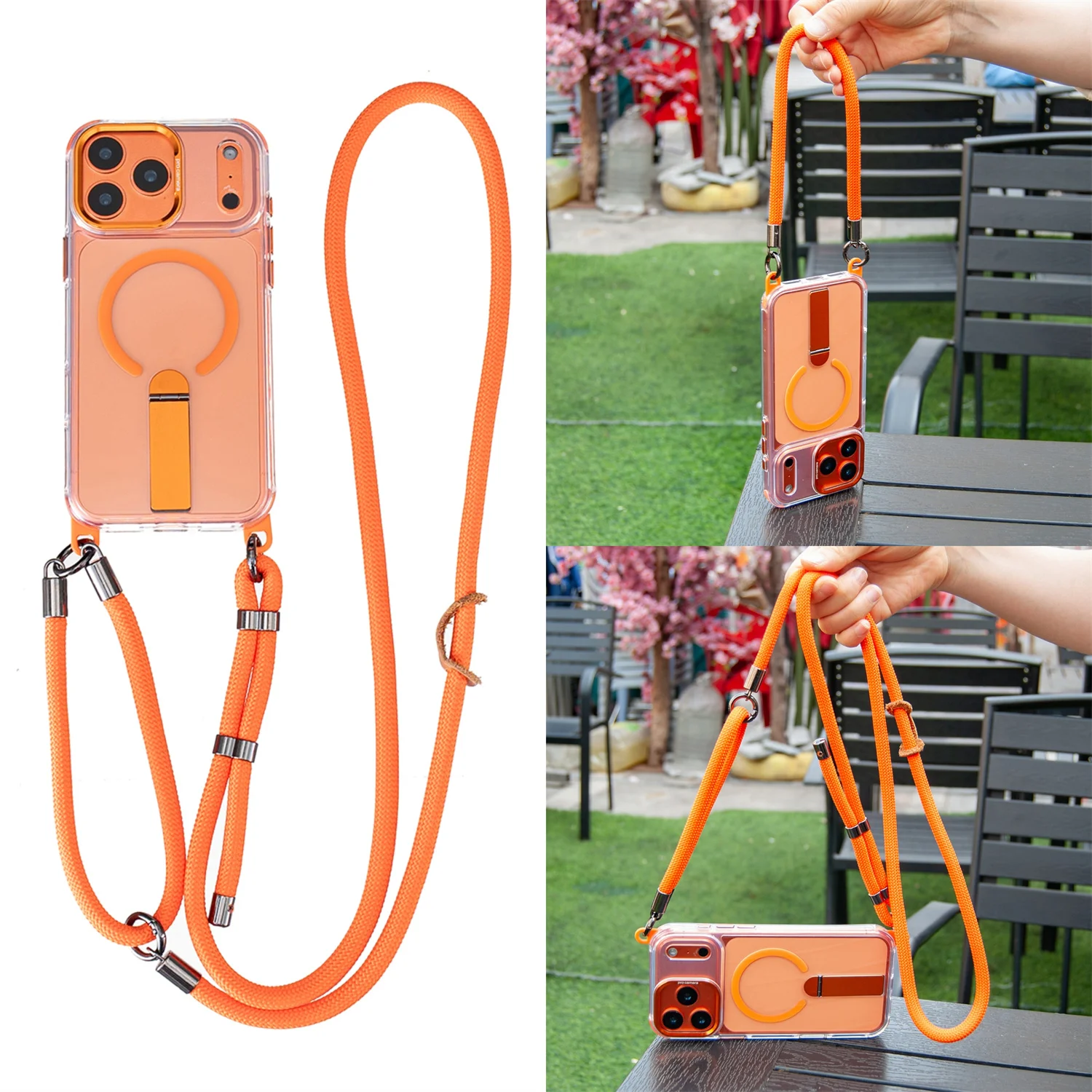 

8.0mm Crossbody Strap Magnetic Case For iPhone 17 Pro Max 16 15 14 Clear Cover Metal Stand 4-Corners Protection Drop Resistant