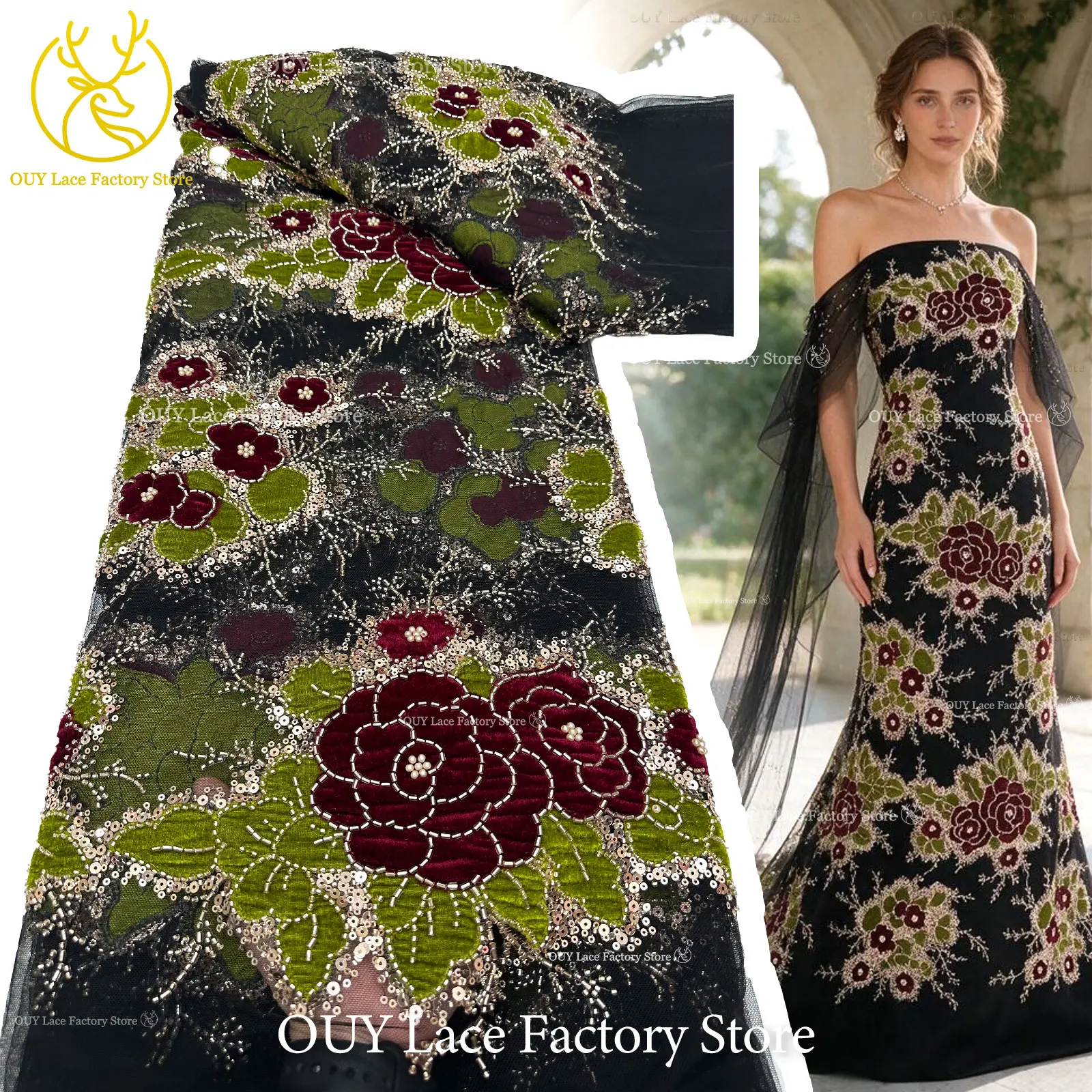 Tela de Encaje Floral Bordado - Sewing Velvet Fabric reseña y precio
