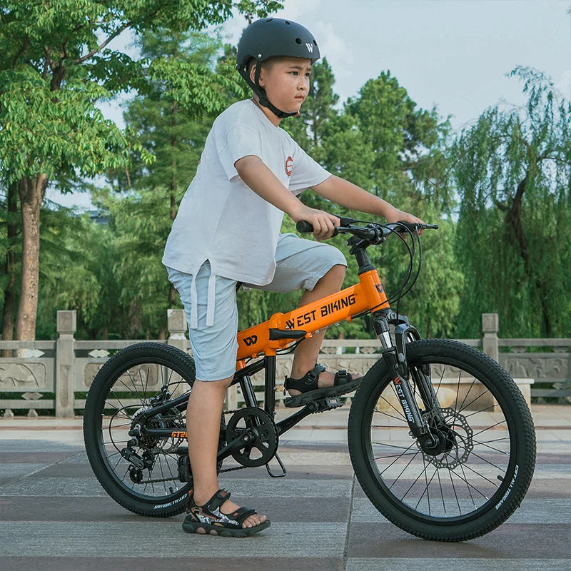 WEST BIKING Children's Mountain Bike 20 Inch 6 Speed Foldable Teen Student BXM MTB Bicycle Shock Absorbing Front Fork Alloy Bike