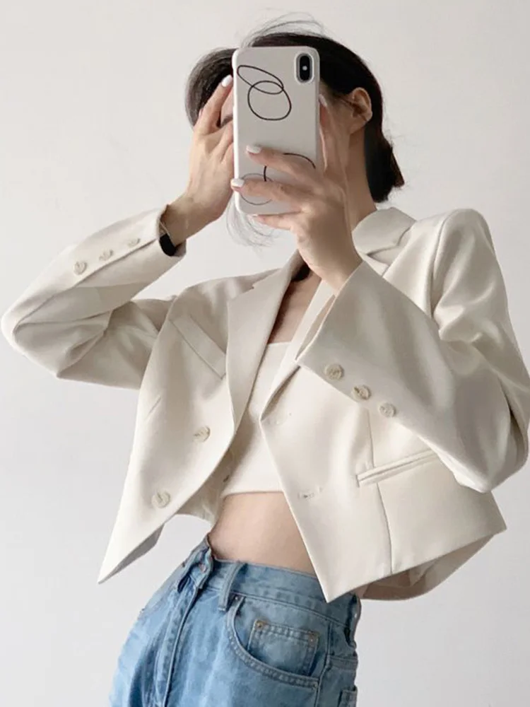 Spring Sexy Cropped Blazer Women Elegant Slim Long Sleeve Suit Coat Korean Fashion Sweet Female All Match Solid New Jacket Tops