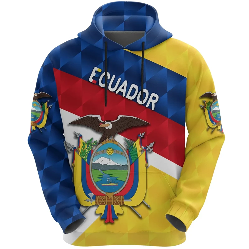 Ecuador Flag Map Graphic Sweatshirts Ecuadorian National Emblem Hoodies For Men Clothes Casual Male Hoody Sport Pullovers Tops