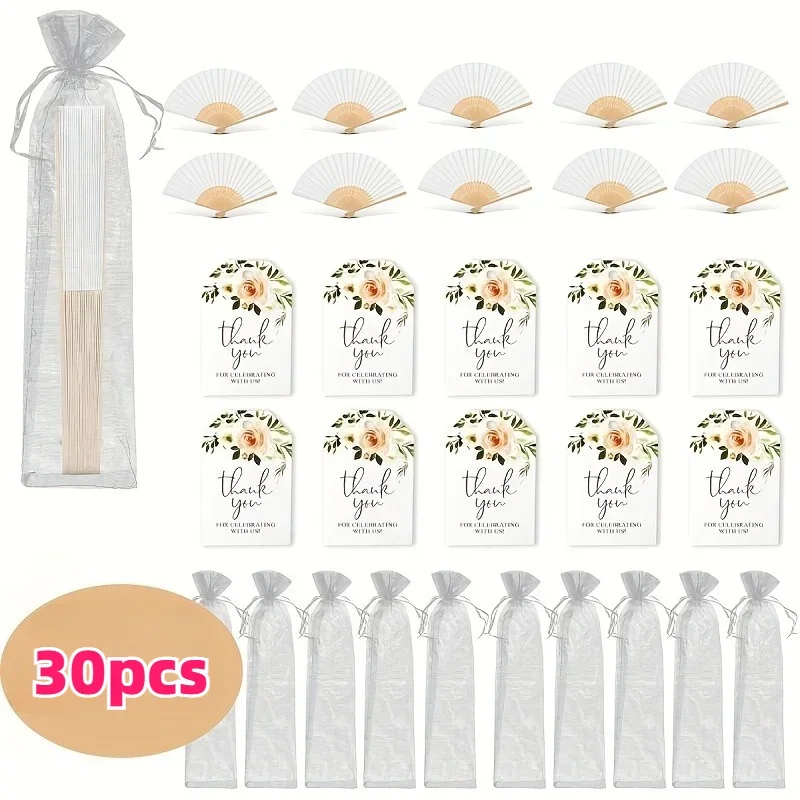 10pcs Handheld Ladies Folding Fan Set White with Gauze Bag Tag for Wedding Bridal Gifts Bridal Room Decor Valentine'S Day Party