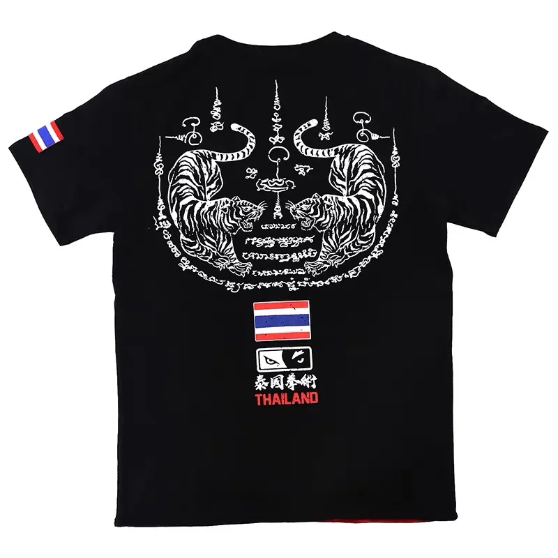 Vszap Muay Thai T Shirt bawełniana koszulka bokserska Grappling Kickboxing walka koszulka treningowa krótki rękaw BJJ MMA Rashguard Jiu Jitsu