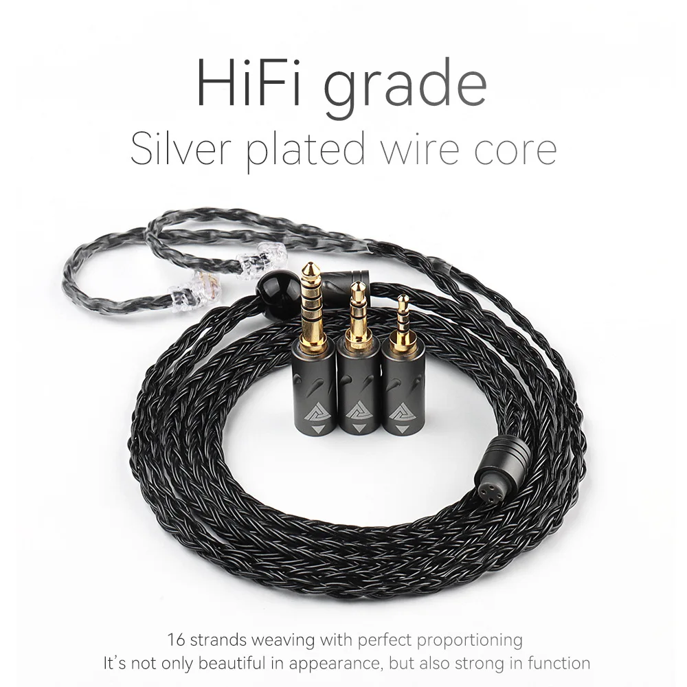 QKZ Q1 MAX Headphone Upgrade Cable: 16-strand 352-core silver-plated wire, replaceable audio plug.