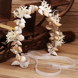 High-Grade Handmade Pearl Conch Big Hoop Sea Snail Shell Crown Brides Headdress Beach Wedding Hair Accessories