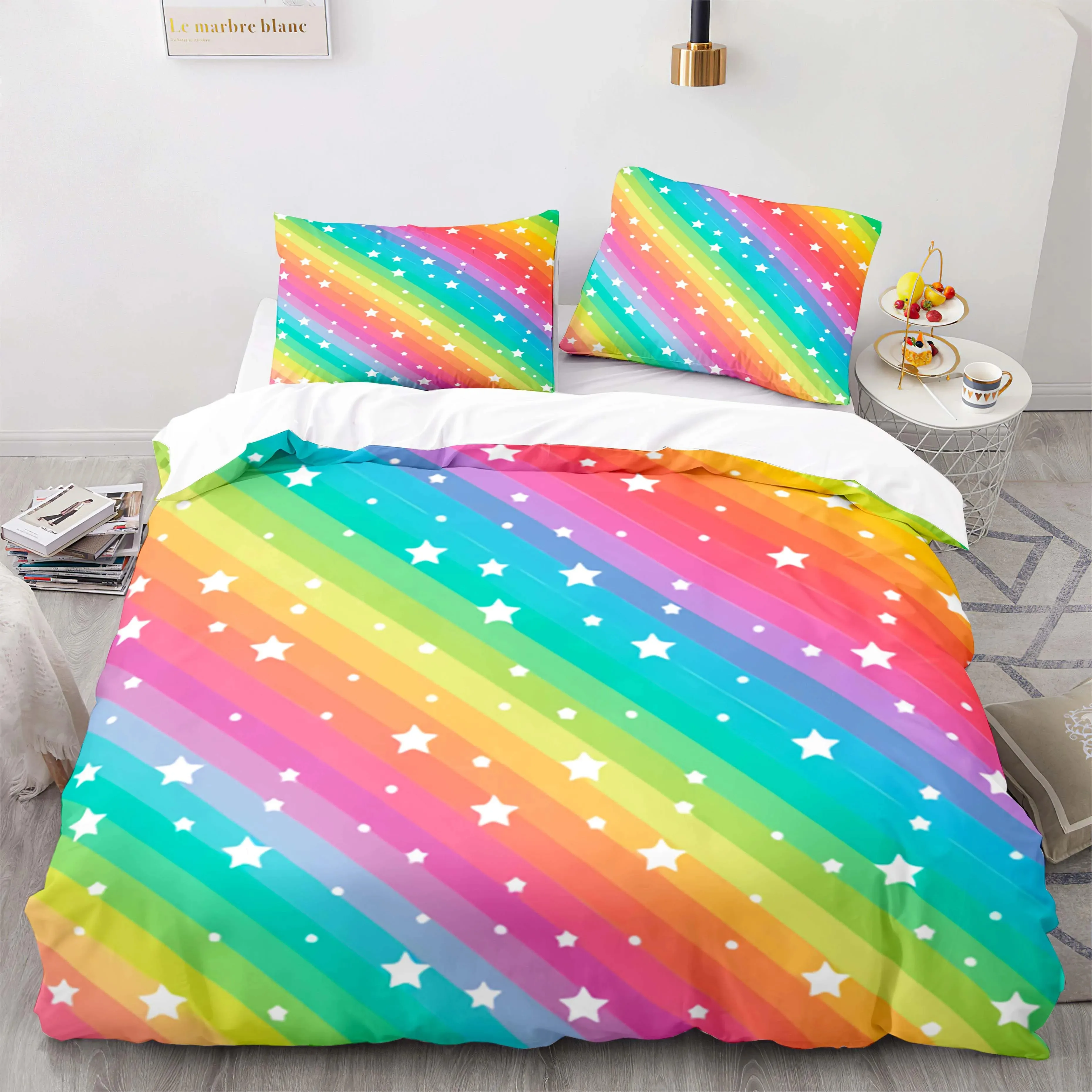 Colorful Rainbow Bedding Set Single Twin Full Queen King Size Rainbow Bed Set Aldult Kid постельное бельё 3D Anime 10