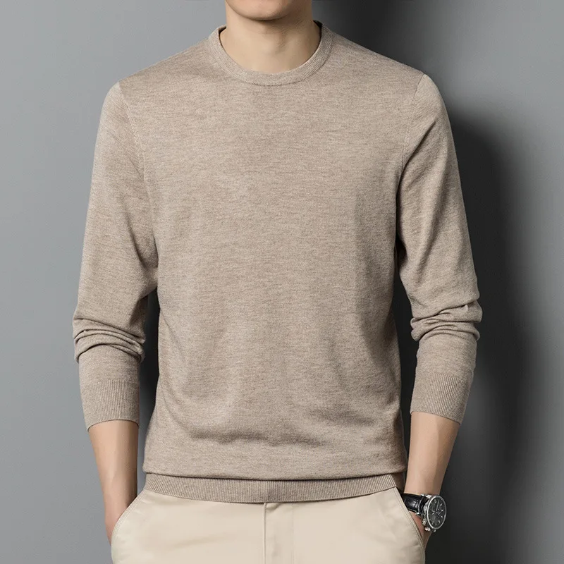 

Pullovers Men Tops Knitted Sweaters Round Neck Full Sleeve Solid Casual Loose Regular Splice Simple Top Knit Autumn Winter