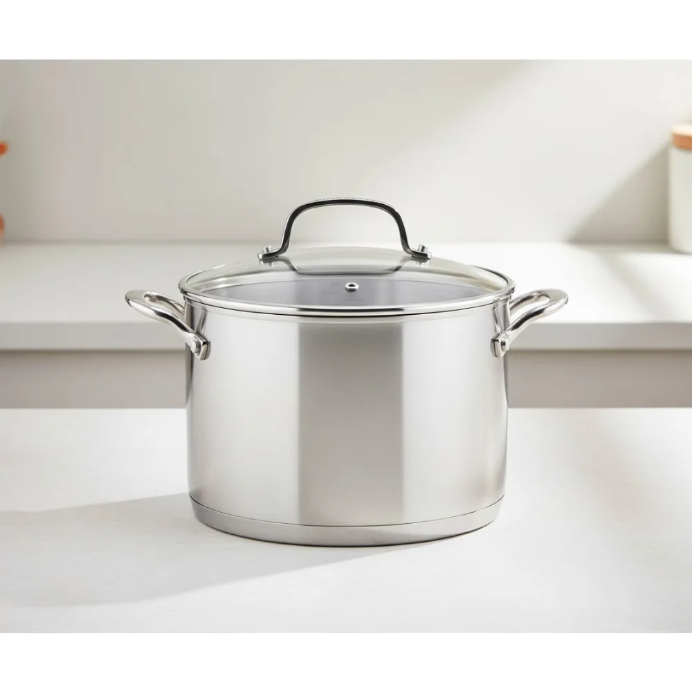 

Premium 8 Quart Stainless Steel Stock Pot with Lid - Even Heat Distribution, Dishwasher Safe for Home Cooks