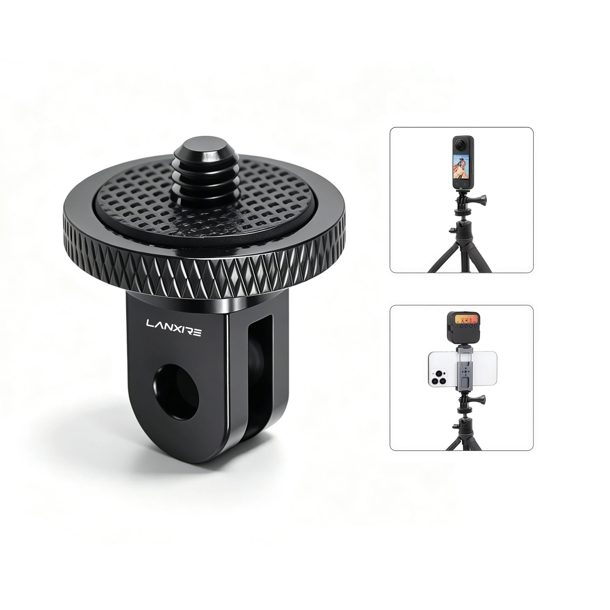 Lanxire 1/4 Inch Tripod Adapter, 360° Rotating Mount Holder for GoPro Hero 9-13 Insta360 X3-X5 DJI Osmo Action Camera - 1Pack