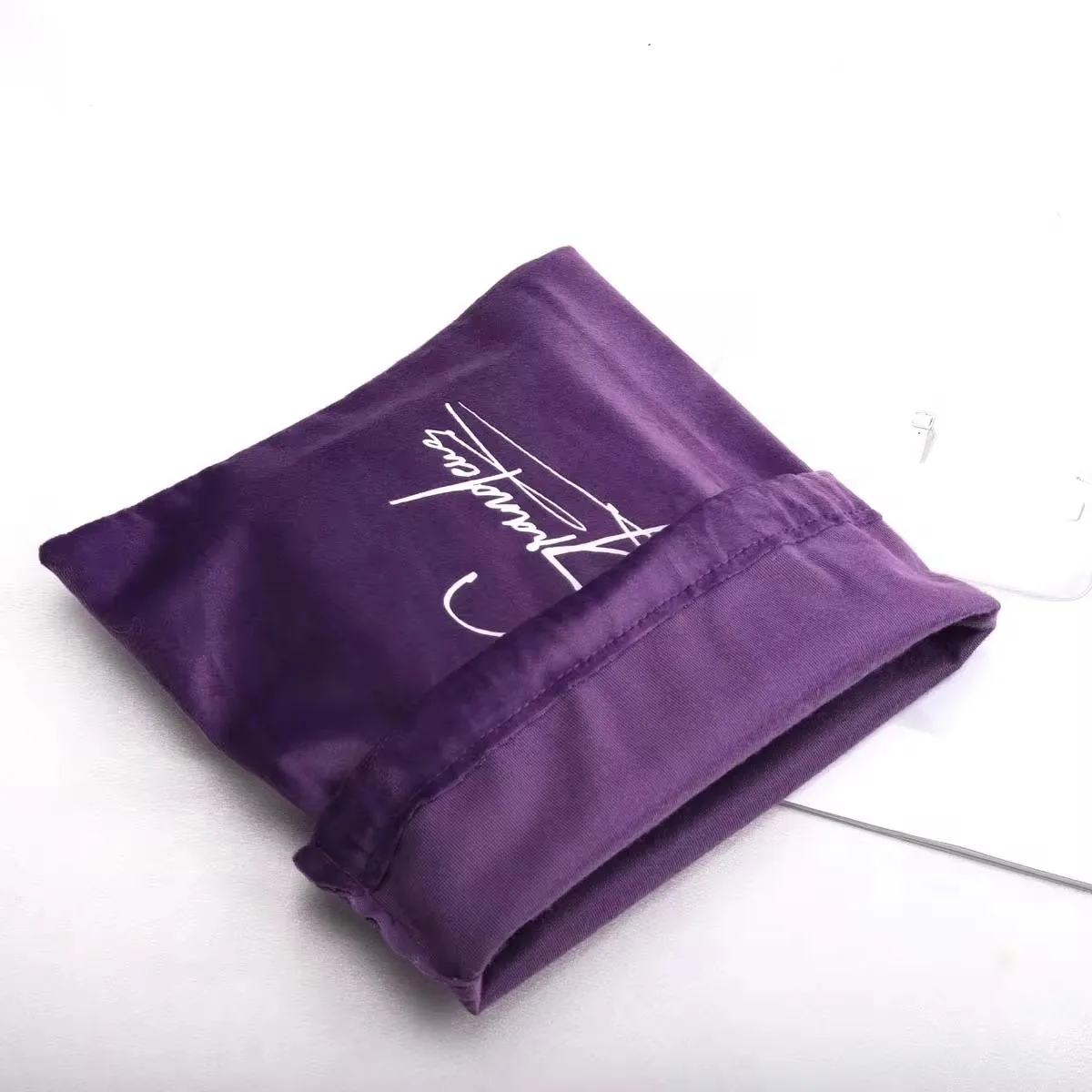 Custom Logo Printing Purple Velvet Shoe Hair Dryer Packaging Dust Bag Luxury Soft Drawstring Flannel Gif Storage Pouch