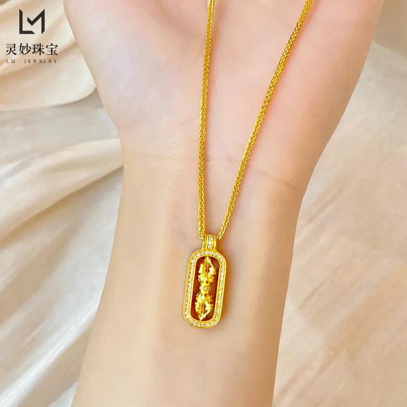 9999 24K real gold store same style men's and women's gold necklace, diamond point rotatable diamond pestle, gift jewelry