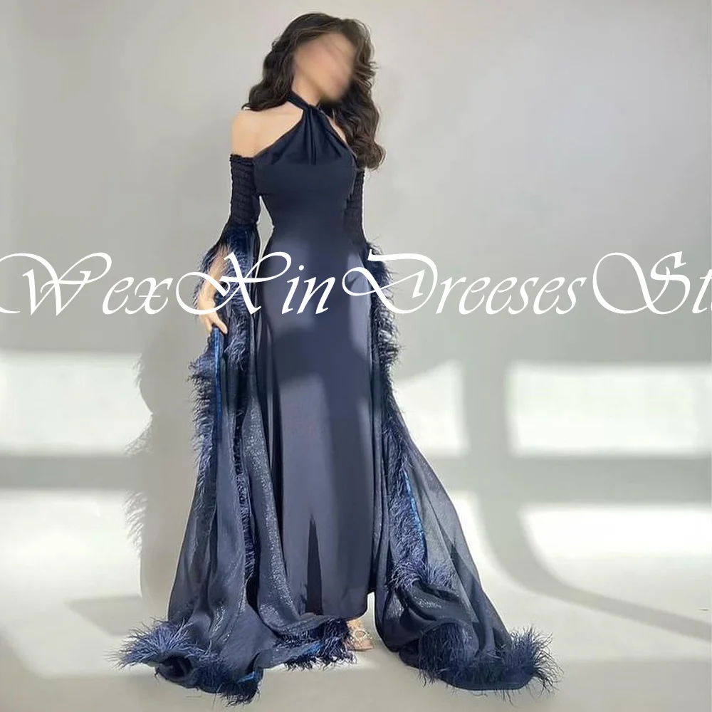 Dresses For Formal Occasion Halter Feathers Shawl Off The Shoulder Scalloped Straight Ankle Length Solid Color Quinceanera