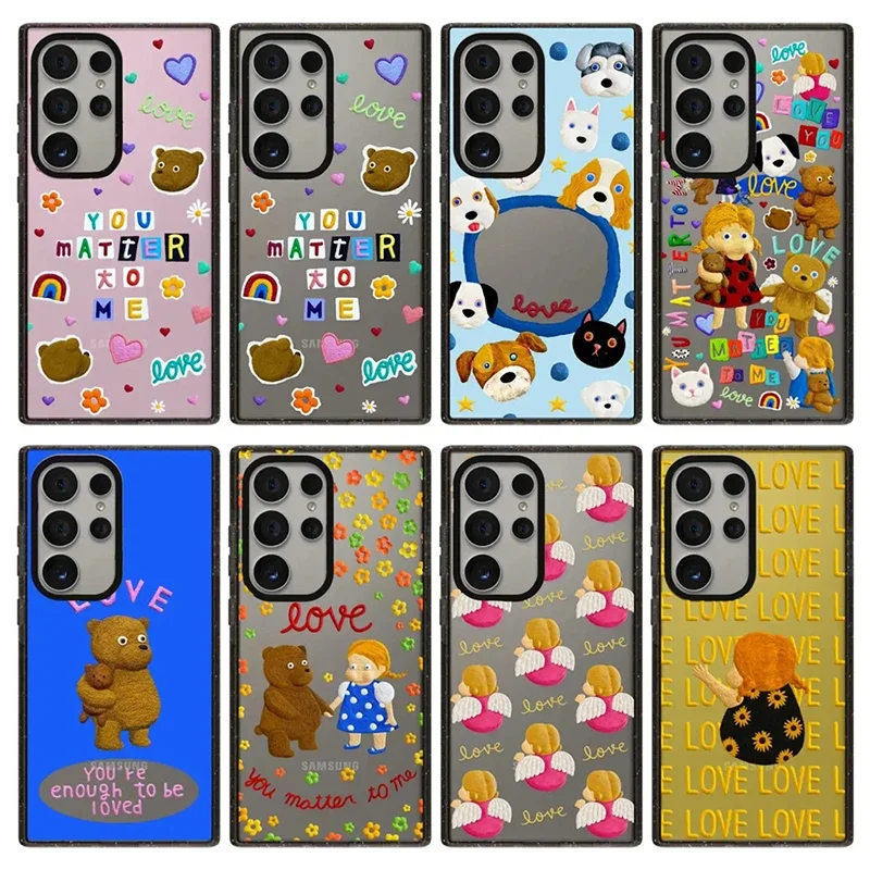 

Cute Bear Puppy Magnetic Acrylic Black Border Case for Samsung Galaxy S22 S23 S24 Ultra S22+ S23+ S24 Plus Cover Protective Case