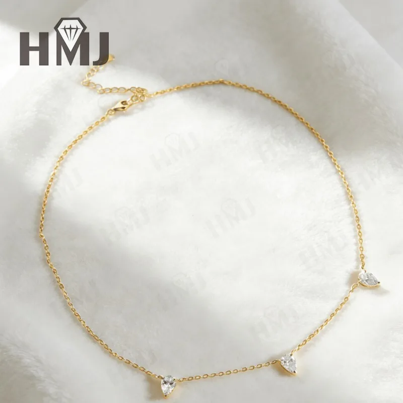 

Tri-Pear Necklace with 3CT D Color Pear-shaped Moissanite S925 Plated White Yellow Rose Gold Chain Engagement Chrisrmas Daily