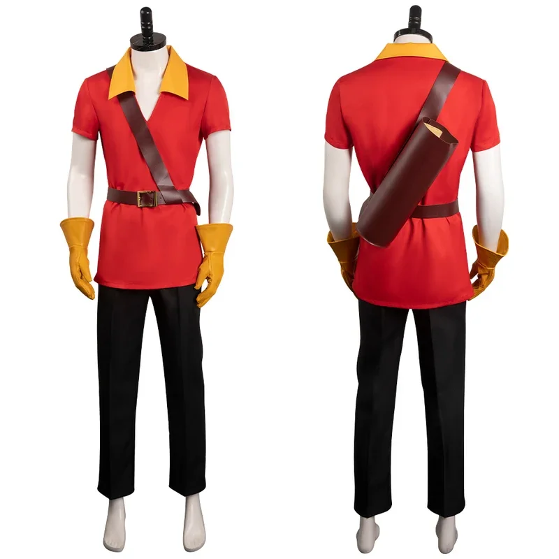 Gaston Cosplay Costume Shirt Top Pants Gloves Belt Full Outfits Boys Men Adult Halloween Carnival Party Disguise RolePlay Suit