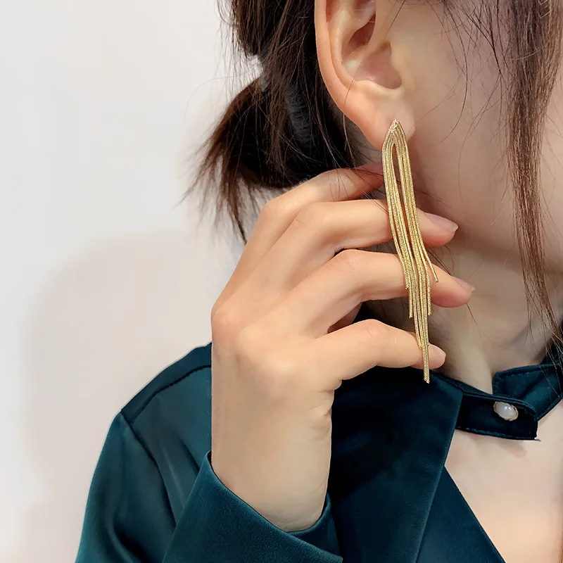 Vintage Gold Color Bar Long Thread Tassel Drop Earrings For Women Glossy  Geometric Korean Earring New Fashion Wedding Jewelry