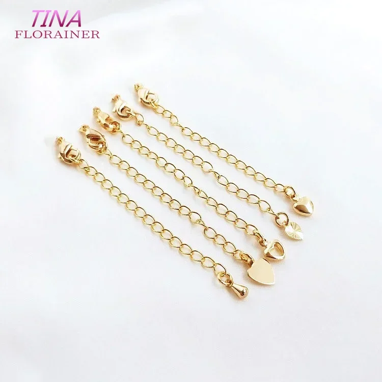 Cadena extensora de latón de Color dorado de 14K, 6 uds., con cierres de langosta, accesorios de joyería de alta calidad para hacer hallazgos de