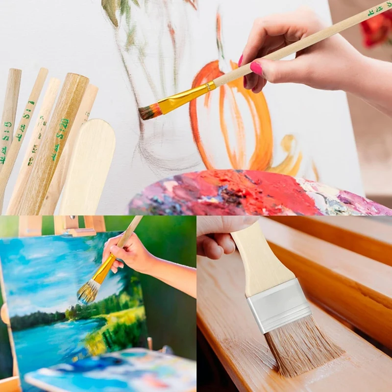7 Pieces Paint Brushes For Acrylic Painting Mop Brush With Wooden Handle Crafts Face Body Art Oil Painting Easy To Use