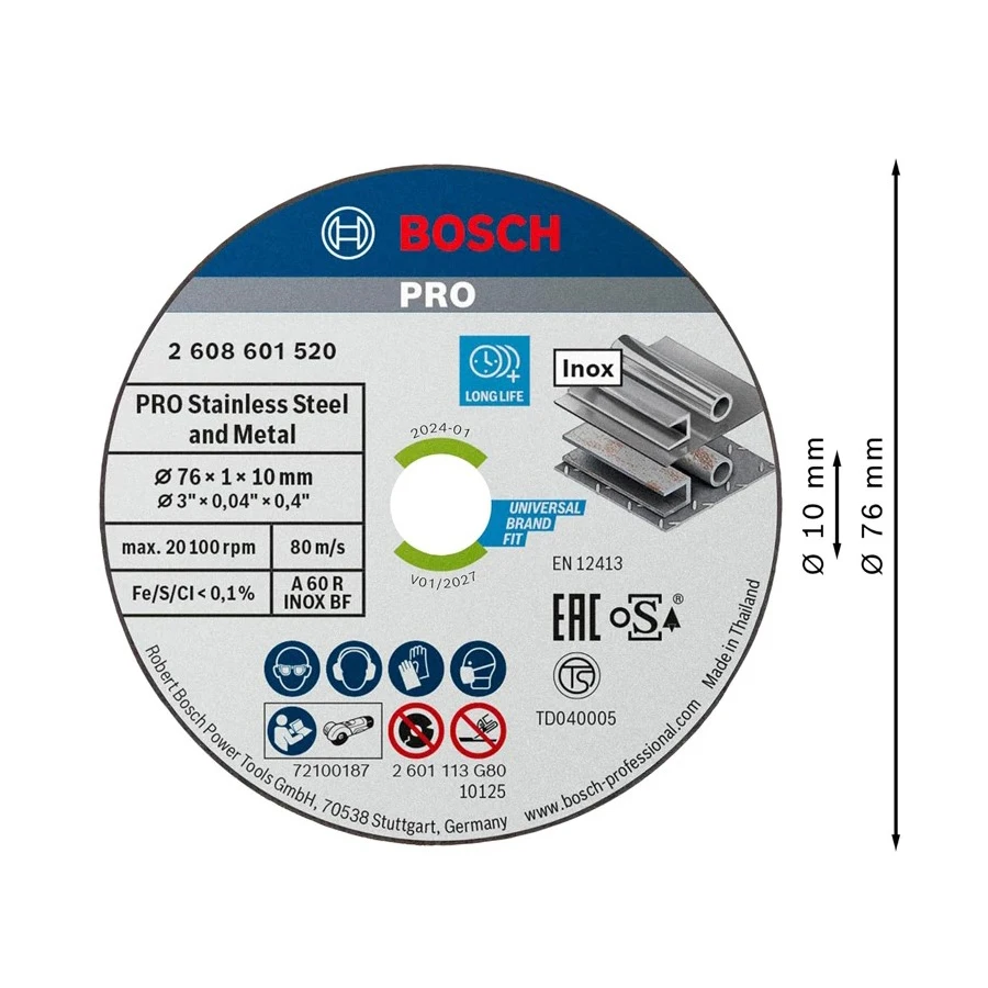 BOSCH 2608601520 5Pcs Circular Saw Blade PRO Stainless Steel and Metal Grinding Wheel Cutting Disc Angle Grinder Accessory