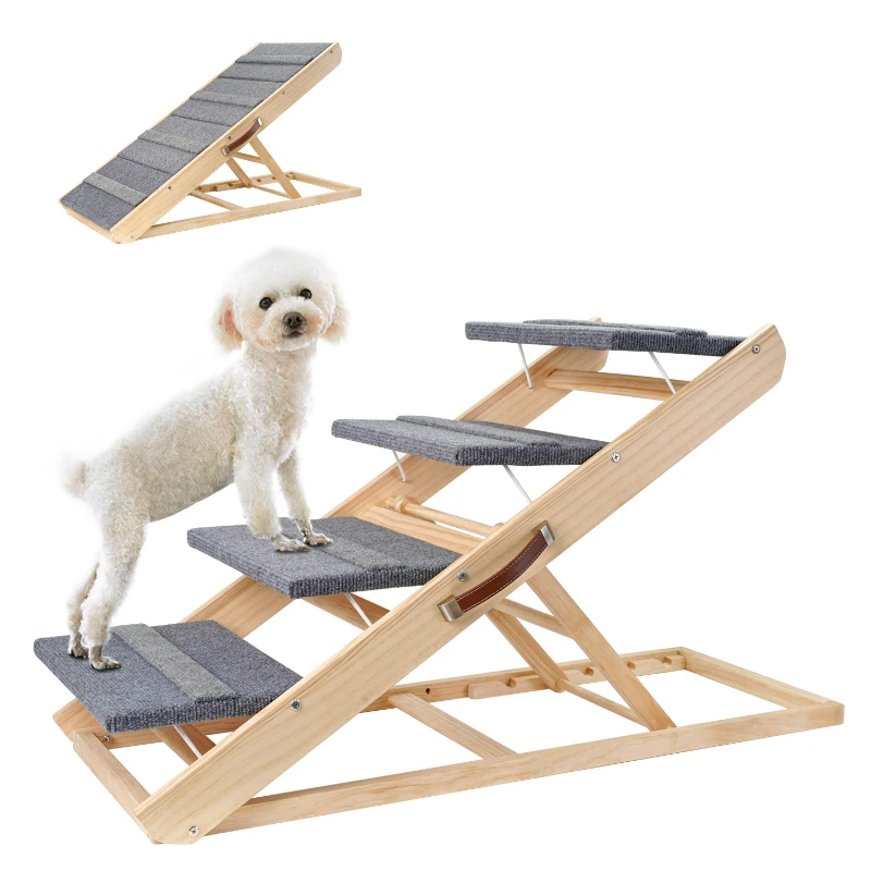 Wooden Folding Portable Pet Ramp Adjustable Pet Ladder Cat Ramps for Car, Bed, Couch