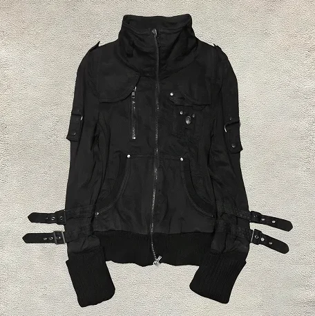 Y2K Grunge Punk Arbeitsjacke Damen Vintage Reißverschluss Stehkragen Streetwear Lässige Subkultur Mode Damenjacke