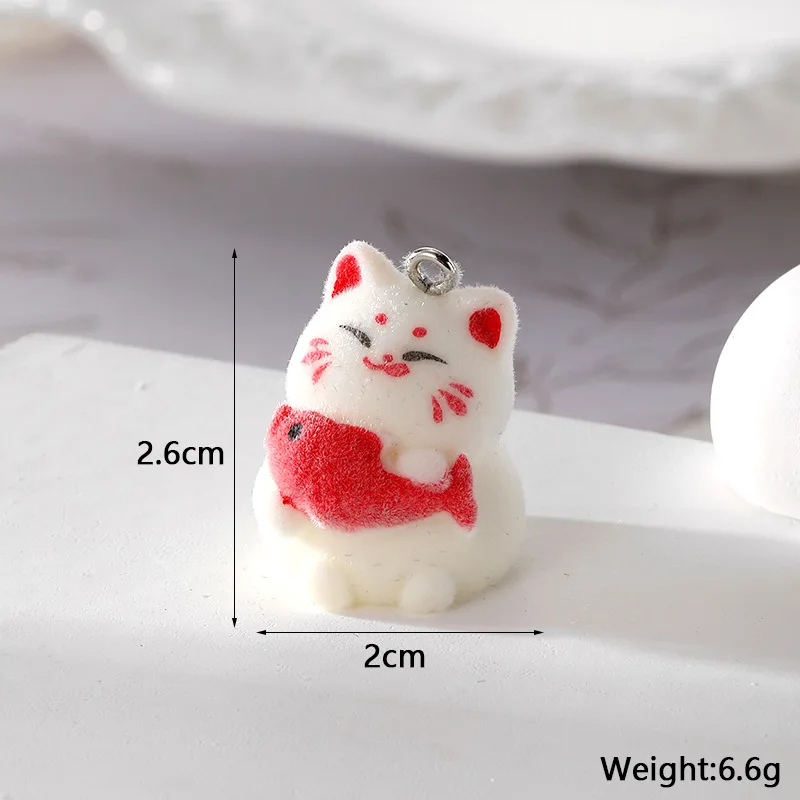 20PCS 3D Resin Flocking Lucky Cat Charms Mascot Pendant for Necklace Earrings Jewelry Making DIY Handmade Accessories Wholesale
