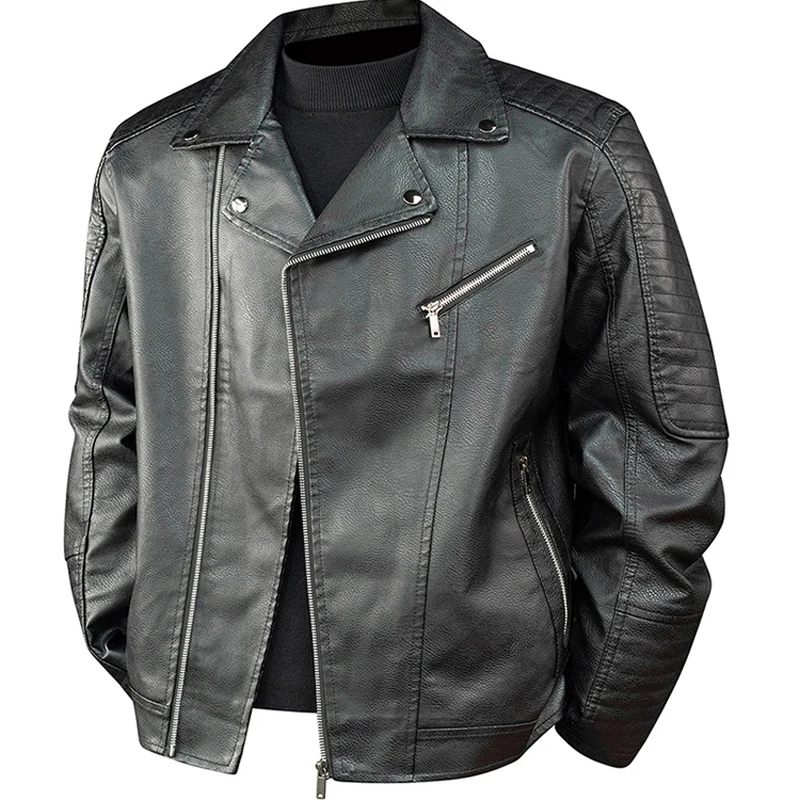 

New Leather Jackets Men Spring Autumn American Vintage PU Outerwear Mens Solid Moto Biker Leather Coat Streetwear Casual Jacket