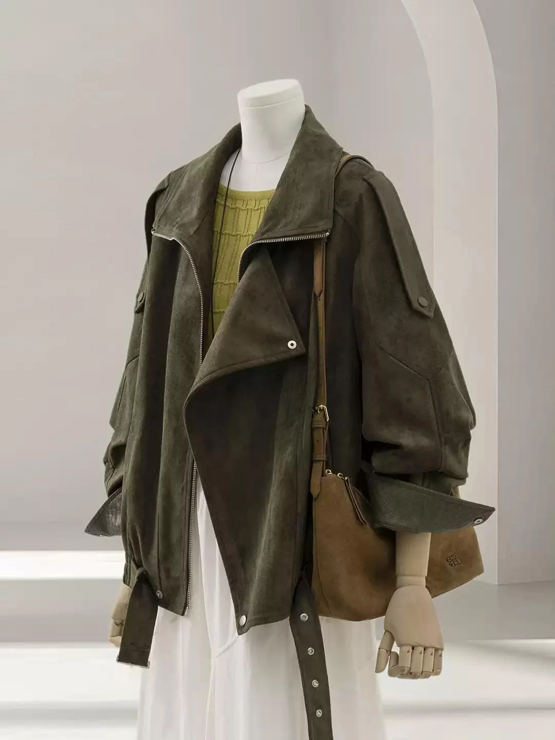 Retro Suede Short Jacket Women's 2026 Spring Autumn New Korean Loose Versatile Motorcycle Style Collar Coat Casual Top