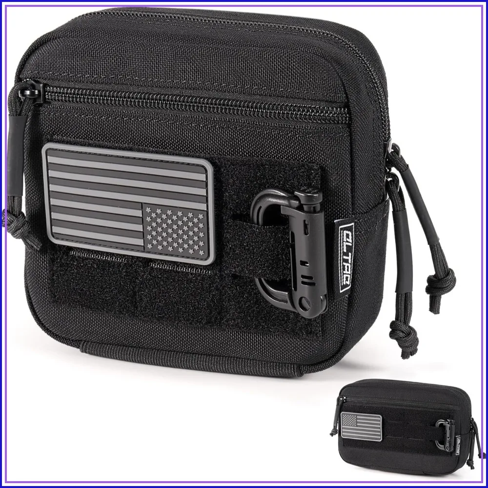

Horizontal Molle Admin Pouch EDC Utility Bag, 1000D Nylon, with US Flag Patch & D-Ring