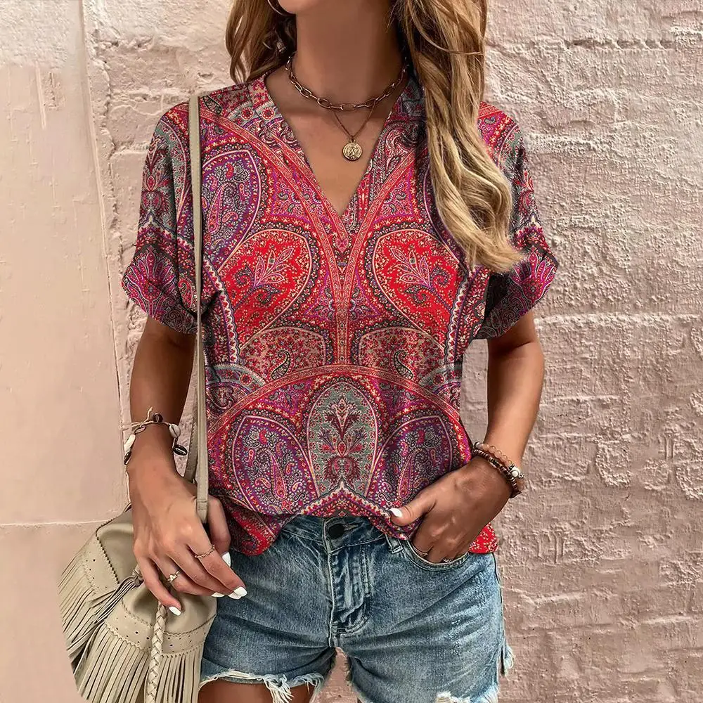 Summer Vintage Figure 3D Print T-shirts Women Casual Fashion Streetwear Short Sleeve V-Neck T Shirt Harajuku Tees Tops Clothing