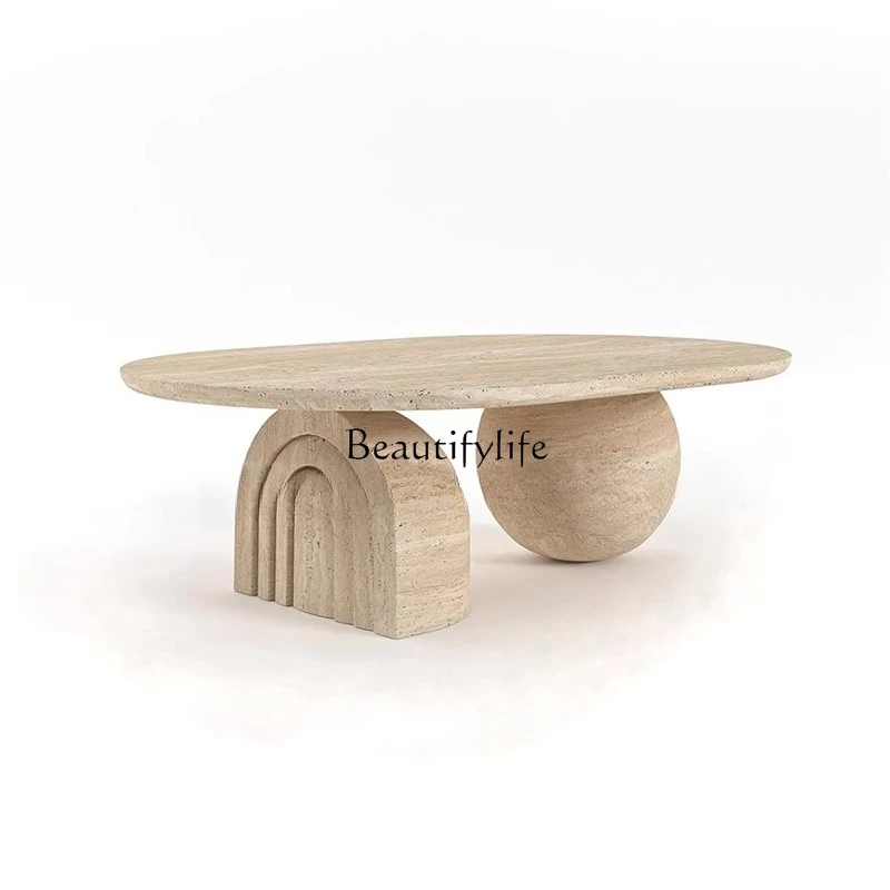 jj Wabi Sand Wind Natural Roman Travertine Coffee Table Light Luxury Creative Marble Coffee Table