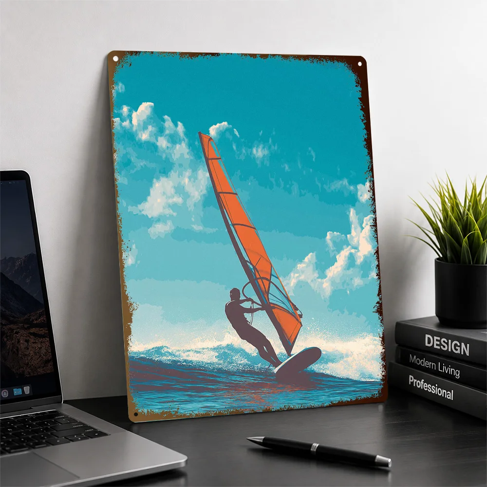 Windsurfer On A Wave Aluminum Poster Personalized Metal Sign Elegant Athletic Action Portrait Wall Art Perfect For Sports Bars
