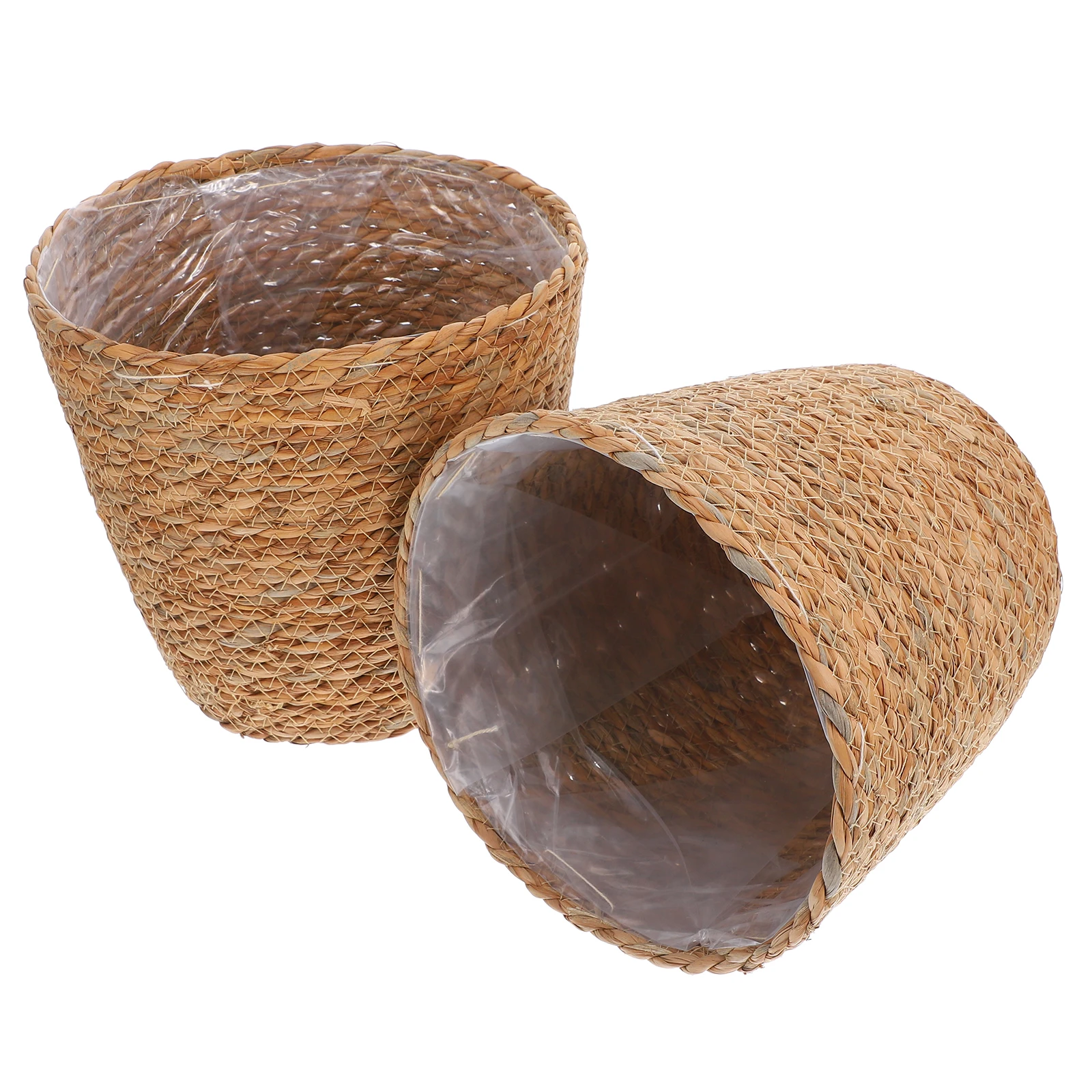 

2pcs Seagrass Planter Pot Woven Flower Basket Storage Container Retro Home Decor Durable Material Long Service Life