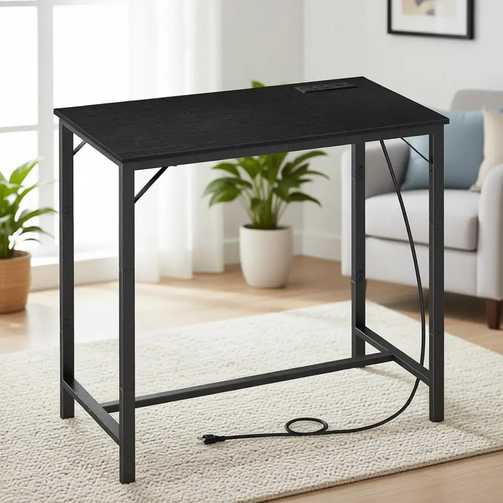 

35.4 Long x 15.7 Wide Black High-Top Pub Table with Charging Station