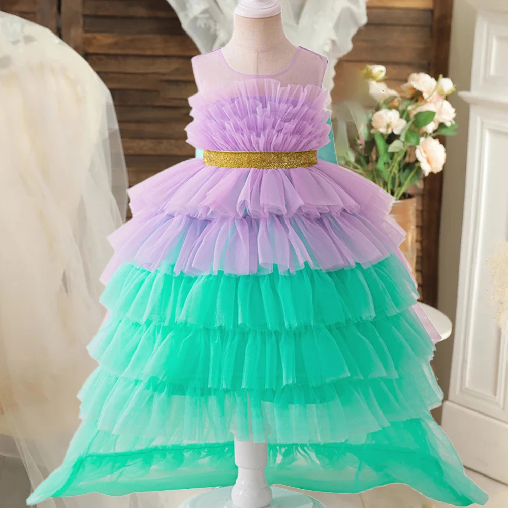 

Модное праздничное платье с блестками и бантом для девочек, элегантное тюлевое платье подружки невесты, свадебное вечернее платье для выпускного вечера, детский вечерний костюм принцессы на день рождения