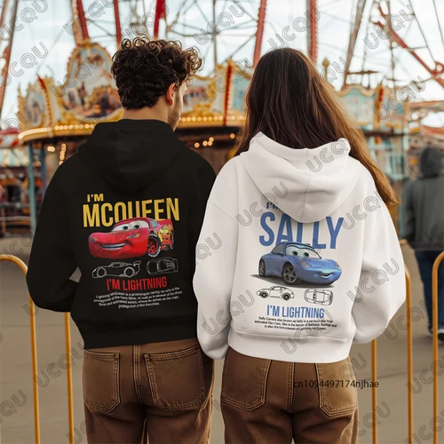 Imagen 1 del producto Sudaderas con capucha para parejas con estampado de Lightning Mcqueen y Sally para mujeres y hombres, jersey de manga larga para otoño e invierno, Tops de gran tamaño 2026