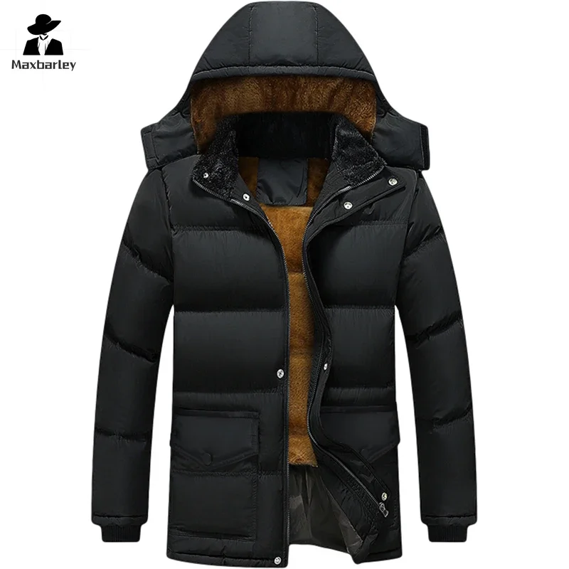 2024 New Arrival Warm Padded Jacket Men's Winter Luxury Detachable Hooded Windproof Down Cotton Coat Men's Wool Cold-proof Parka