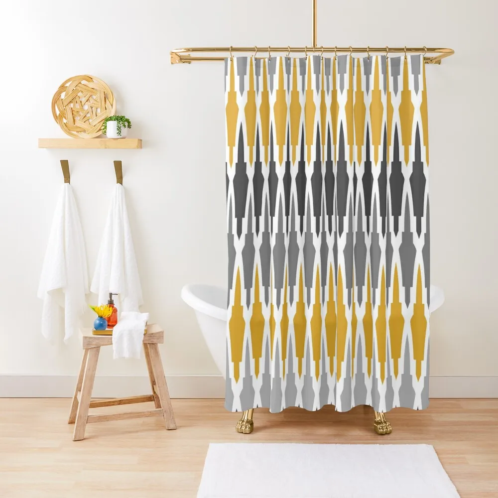 

Boho Decor, Mud Cloth Pattern, Yellow and Gray Shower Curtain For Bathroom Bathroom Accessorys Curtain