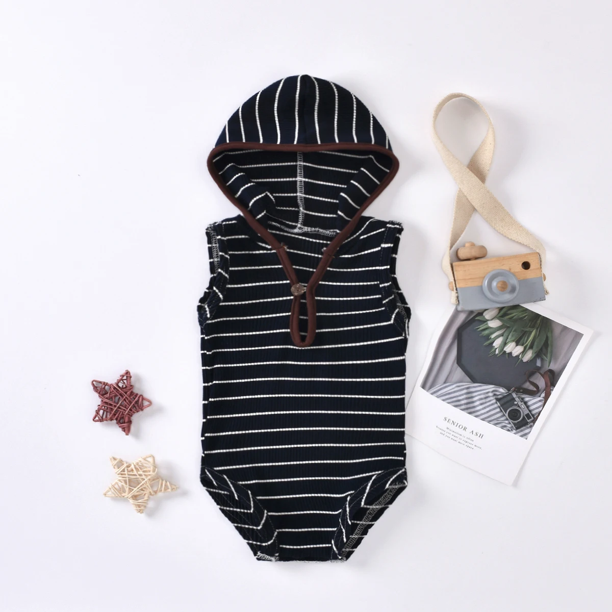 Spring Autumn Boys Fashion Black Striped Cotton Stripe Fabric One-piece Hooded Hoodie