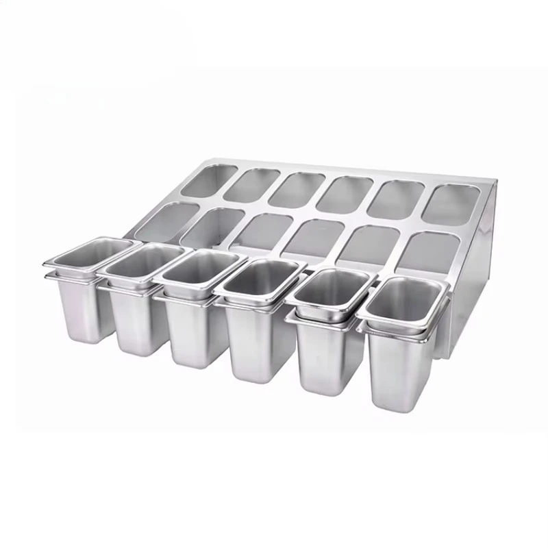 Stainless Steel Sauce Gastronorm Metal Food Container Rack Condiment  Pan Holder Hotel Buffet Equipment 3/4/5/6/8/10/12 Grid
