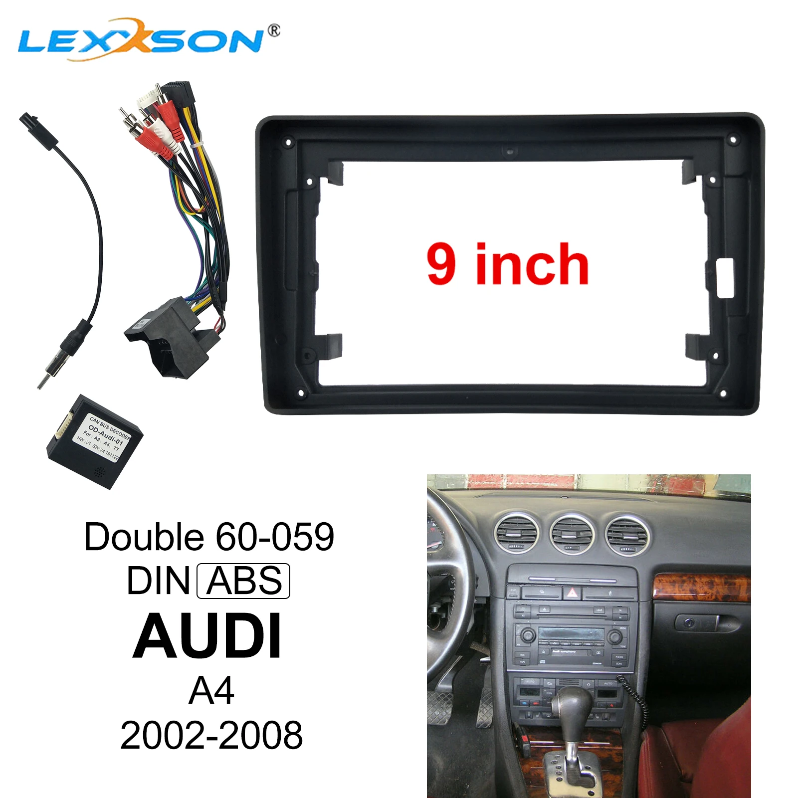 

Car Fascia For AUDI A4 2002-2008 for 9 Inch Stereo Double Din Car dvd Fascias Frame Audio Fitting Adaptor Facia Panel Dashboard