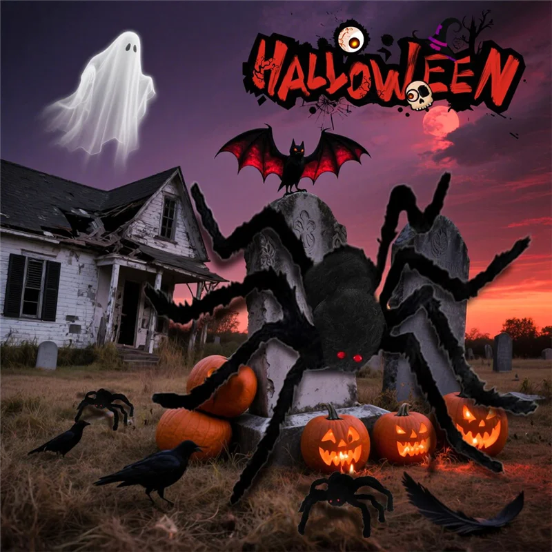 ABLK Decoraciones de Halloween Arañas peludas, 3 paquetes de araña gigante Decoración de Halloween falsa para patio interior al aire libre