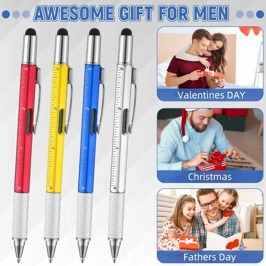 Yeaqee 24 Pcs Multi Tool Pens for Men 6 in 1 Screwdriver Multi Function Pen with Refills Ruler Level Gauge Ballpoint Pen for Da