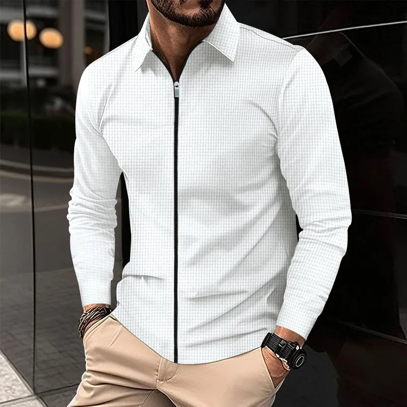 2024 Men's Casual Waffle Jacket Zippered Cardigan Jacket Autumn New Waffle Sweater Jacket Slim Fit Sweatshirts Men Zip Jacket