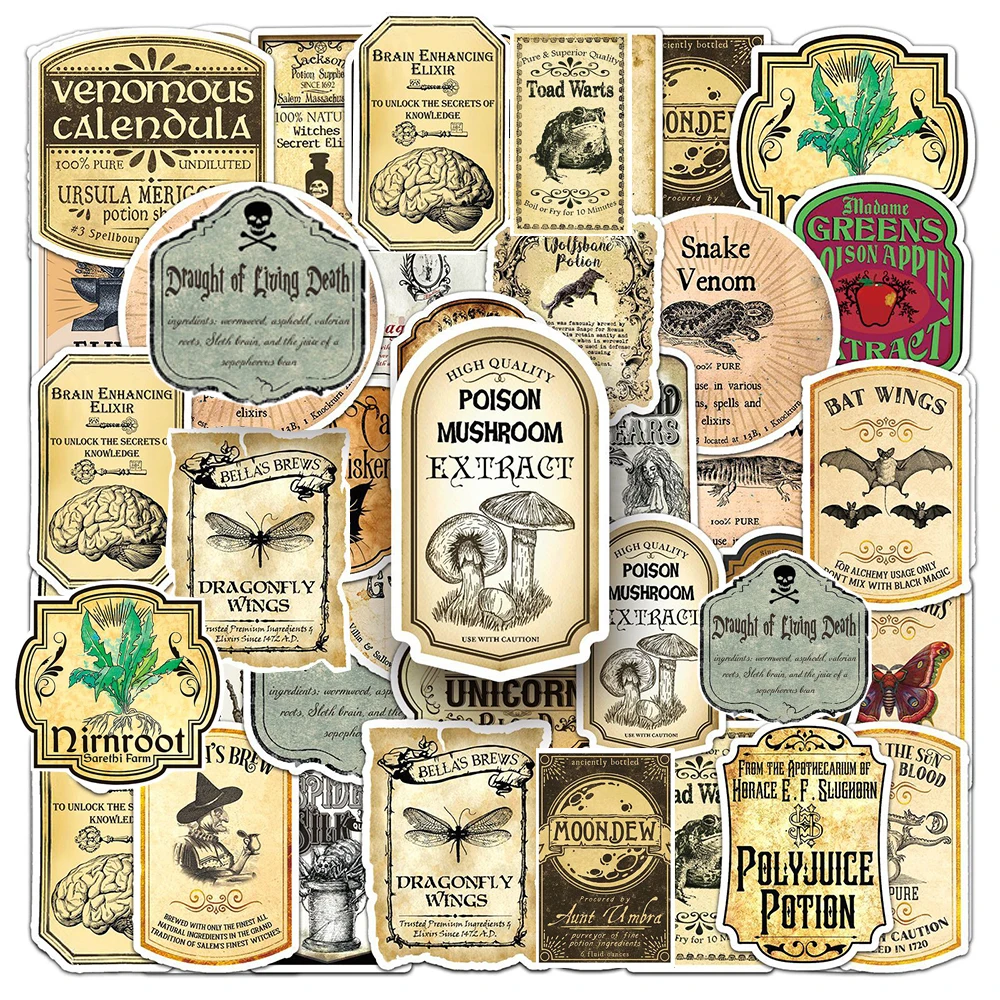 10/30/50pcs Vintage Magic Potion Label Stickers Horror Halloween Sticker Decorative Bottle Window Notebook Luggage Decals Toys